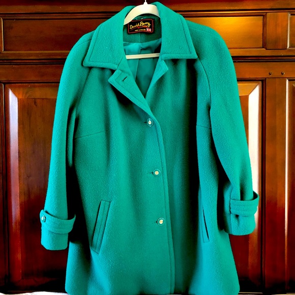 david barry Jackets & Blazers - David Barry green wool winter coat, large